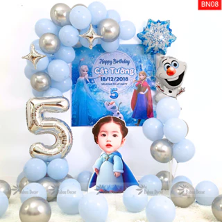 Set bóng trang trí sinh nhật nữ hoàng elsa tone xanh dương cho bé gái BN08