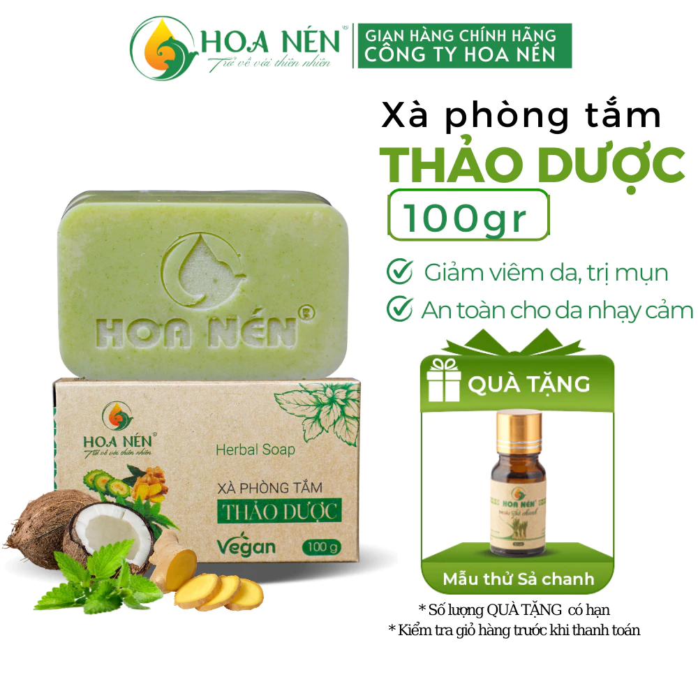 Xà Phòng Tắm Thảo Dược thiên nhiên 100gr - Hoa Nén - Dưỡng ẩm, giảm v.iêm da