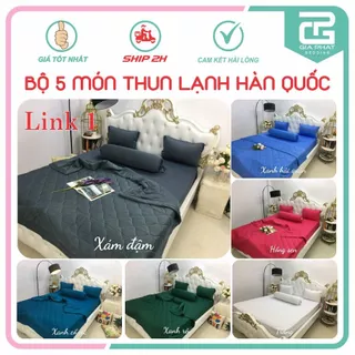 Bộ Chăn Ga Gối Thun Lạnh Hàn Quốc GIA PHÁT Bedding 1 màu 5 món ( 1 mền chần bông +1 ga + 2 gối nằm + 1 gối ôm)