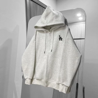 Áo hoodie ZIP chất nỉ Form rộng Unisex Basic họa tiết in nổi LA sắc nét phong cách hàn quốc nam nữ mặc đều đẹp