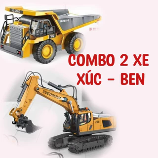 Combo xe công trình điều khiển cho bé, xe máy xúc, máy cẩu, xe ben, xe ủi