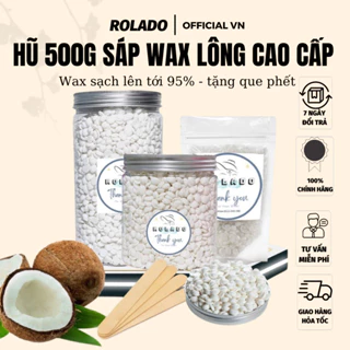 [che tên] Hũ 500G Sáp wax lông nóng sữa dừa cao cấp ROLADO siêu bám lông, dùng được có da nhảy cảm tặng kèm que phết sáp