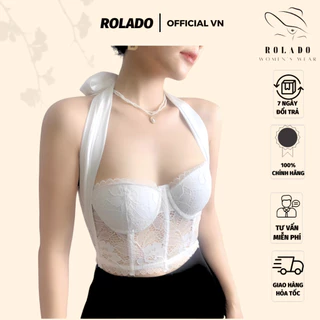 Áo Bra Ren Kiểu local DOLARO Dáng Corset Bralette Cột Nơ Dây Lụa Mặc Được Nhiều Kiểu Cao Cấp, crop dự tiệc cực sexy