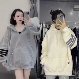 Áo Khoác Nỉ  Mũ 2 Lớp  Phối Họa Tiết Kẻ 5 Sọc Tay, Phối Túi Sọc Đen Đỏ Unisex