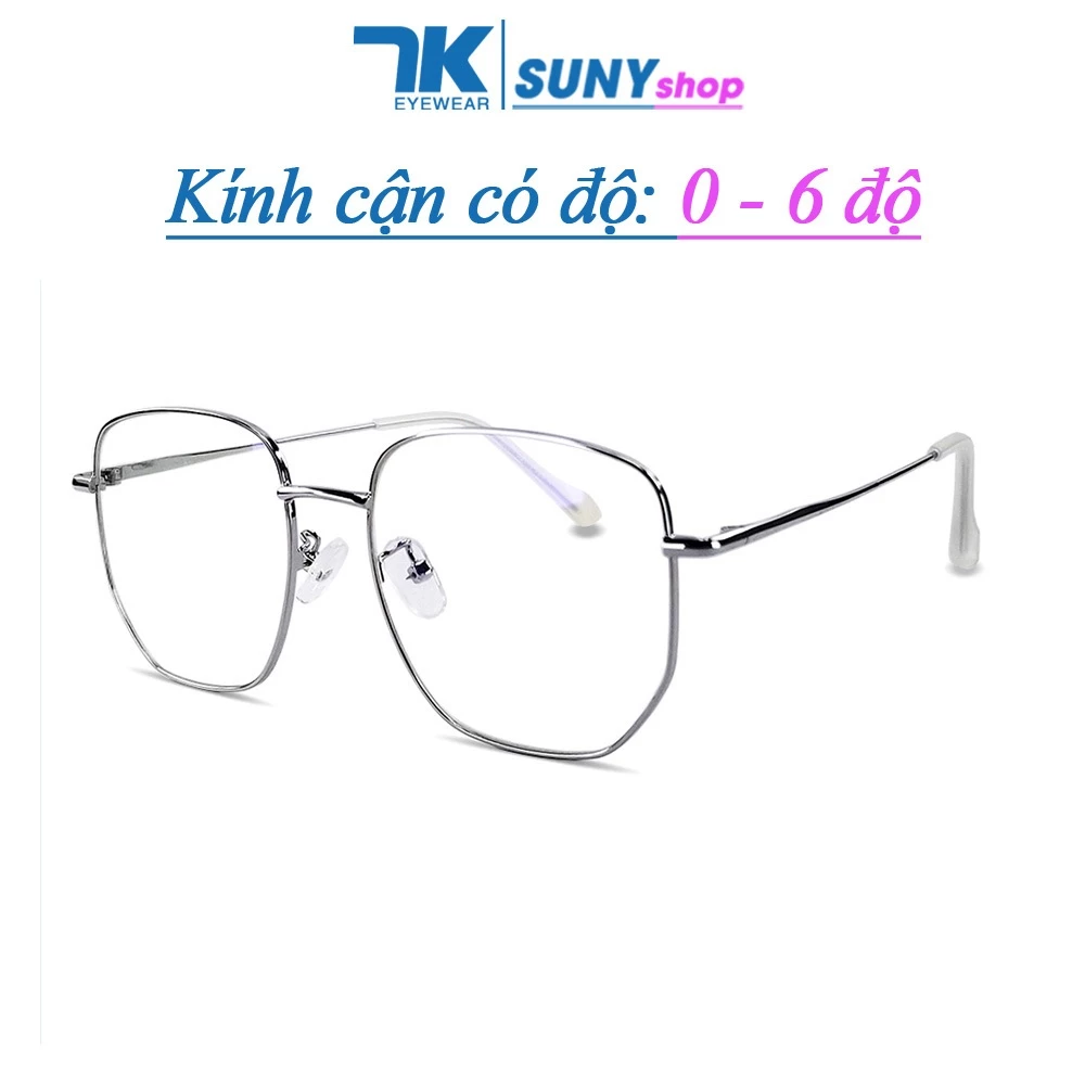 Kính cận có độ sẵn 0 - 6 độ nam nữ mắt vuông kim loại màu đen, bạc, vàng 7K2970. Tròng 0 độ chống tia UV, ánh sáng xanh
