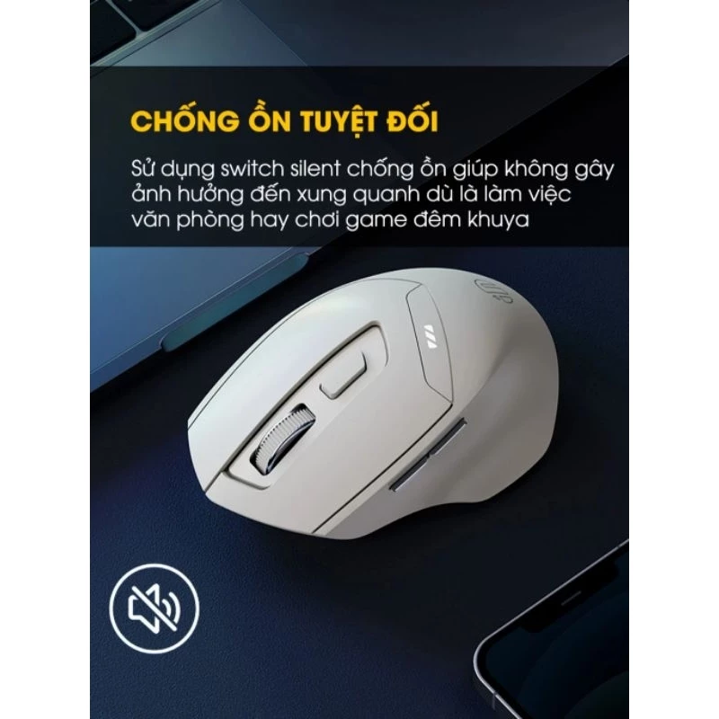 Chuột không dây bluetooth 5.0 sạc pin TEKKIN INPHIC DR6 tắt âm silent 6 nút bấm đèn led báo pin công thái học bh 3T