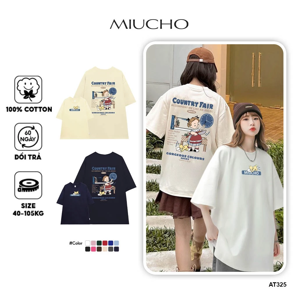 Áo thun unisex form rộng AT325 Miucho basic tee tay lỡ dành cho nam nữ in graphic