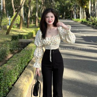 Áo babydoll tay dài , áo kiểu nữ cổ bèo  siêu xinh PLA214 - SHOP PHUONG LYNH