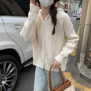 Áo khoác cardigan nữ khóa zip kéo có mũ chất len mềm mại nhiều màu dáng trơn basic thu đông ChouChou