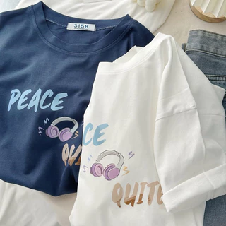 Áo Phông Tay Lỡ Form Rộng Nam Nữ Unisex In Hình PEACE QUITE