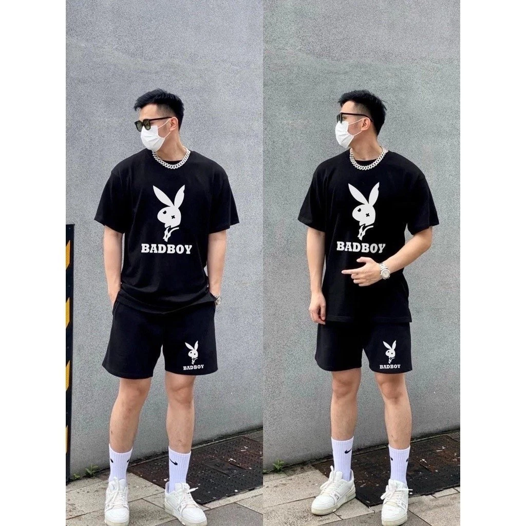 Bộ thể thao nam mùa hè mặc đi chơi bộ vải cotton kèm quần short đủ size thoáng mát in hình thỏ badbuy aothun.teensho