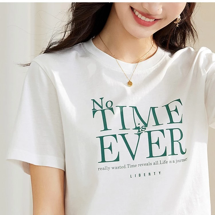 Áo phông nữ form vừa chất COTTON 100% mềm mịn, thoáng mát, màu TRẮNG, in chữ TIMEEVER