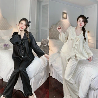 Bộ đồ pijama lụa xước dài tay, bộ đồ lụa mặc nhà cao cấp mẫu hot 2024 .