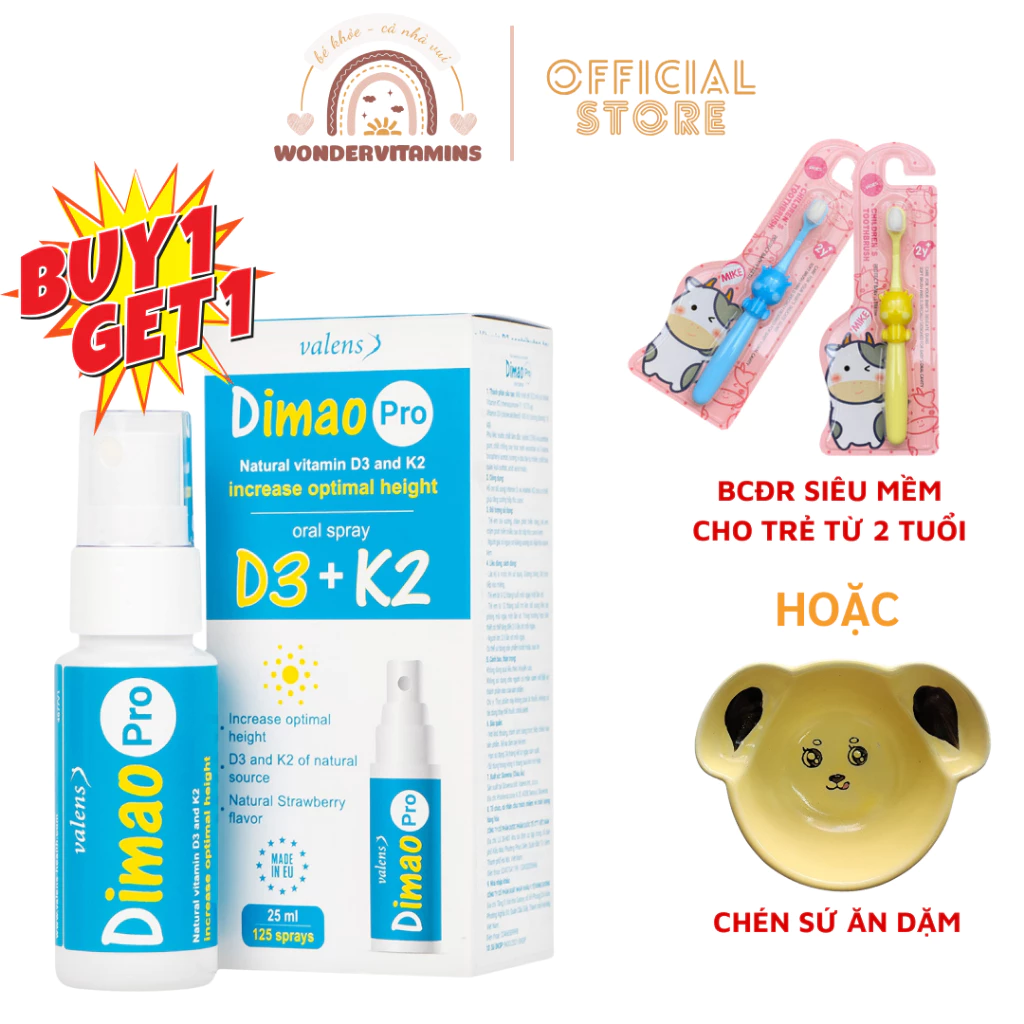 (Mua 1 tặng 1) Xịt Dimao pro D3 K2 bổ sung vitamin D3, K2 tăng cường hấp thu canxi cho bé chai 25ml