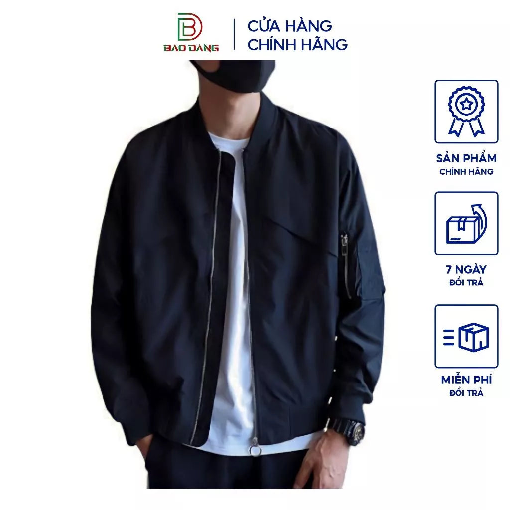 Áo khoác bomber trơn chất liệu dù cán hai lớp năm nữ phối tà trên ngực đơn giản lịch sự Bảo Đăng