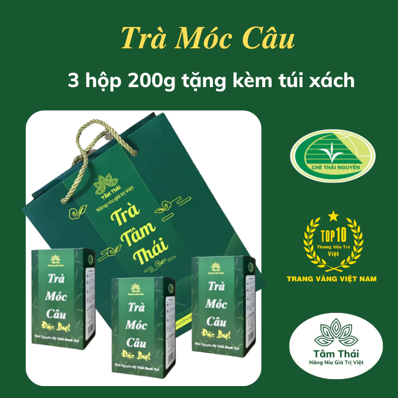 Trà Móc Câu Tân Cương Thái Nguyên 3 hộp 200g tặng kèm túi xách Trà Tâm Thái Trà Móc Câu Thái Nguyên