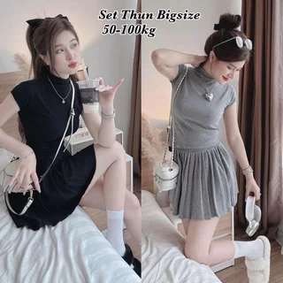 Set Chân Váy Thun Nữ Bigsize Cổ Tròn Bigsize 50-95kg Trendy