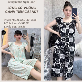 Đồ bộ tole lanh VNXK F21, cài nút, cổ vuông nẹp, áo cánh tiên quần lửng 1 - Tiệm nhà Nghi Linh