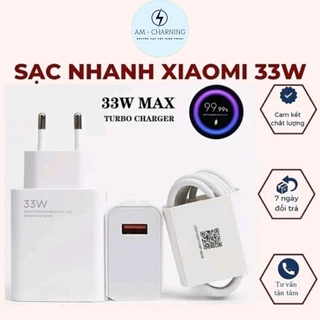 Bộ Sạc Nhanh Xiaomi 33W Chính Hãng - Mi Charge Turbo 33W Siêu nhanh - Bảo Hành 6T lỗi 1 đổi 1