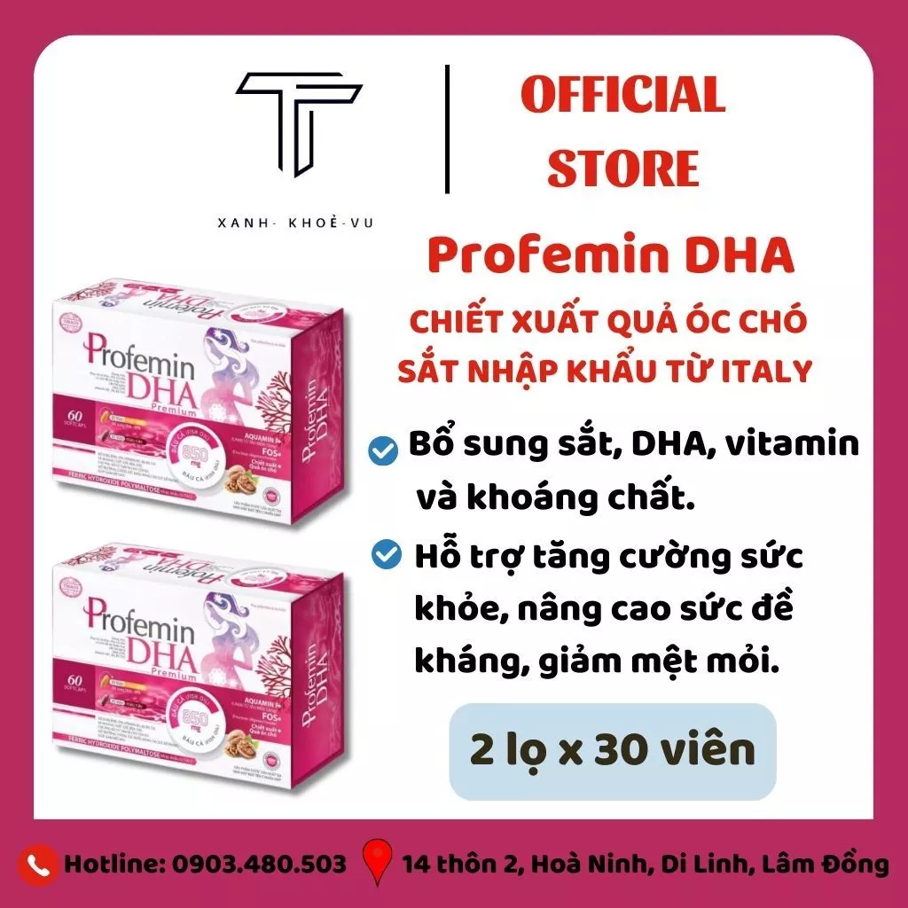 Viên uống bổ sung DHA, sắt, vitamin và khoáng chất cho mẹ bầu PROFEMIN DHA PREMIUM hộp 2 lọ x 30 viên