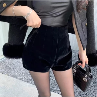 Quần short nhung trơn cạp liền lưng cao - Retrostyle.vn - QuansoocnhungQ58_1K2