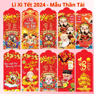 100 Phong Bao Lì Xì Tết 2024 Thần Tài May Mắn Kèm Túi Bóng Kính - CAM KẾT CHẤT LƯỢNG