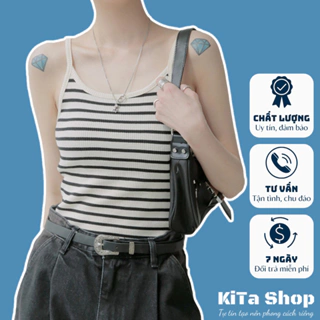 Áo thun hai dây KiTa Shop crop top sọc ngang chất liệu co giãn free size