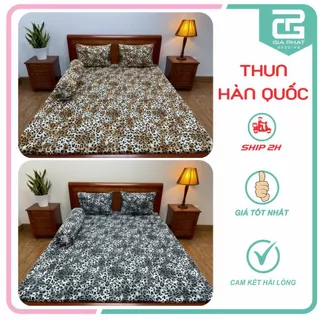 Bộ Ga Gối Thun Lạnh Hàn Quốc { 4 món } họa tiết Da Peo ( 1 ga bọc + 2 vỏ gối nằm + 1 vỏ gối ôm )