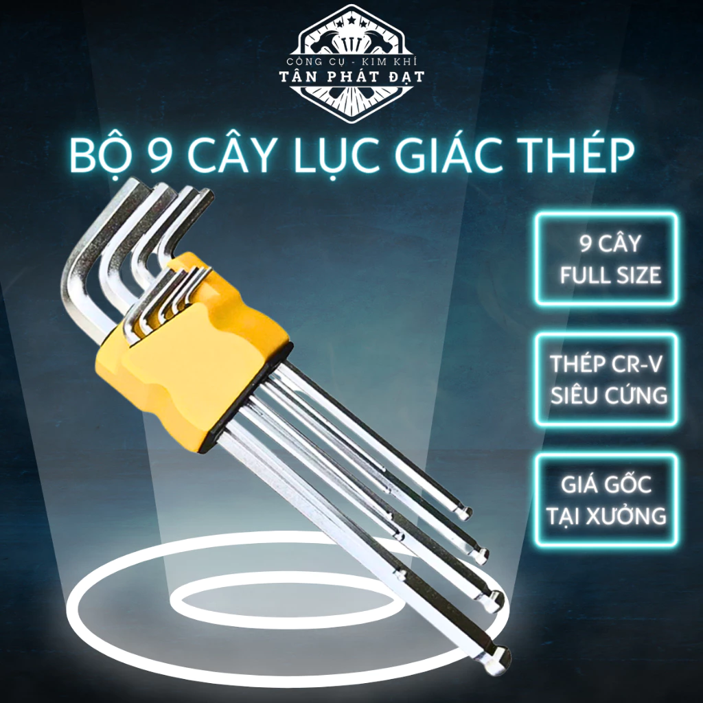 Bộ lục giác thép 9 món đầu Bi và Bông, Bộ lục giác chữ L cao cấp, bền bỉ, chắc chắn, tiện dụng