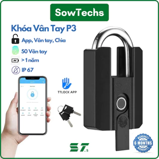 Khóa Vân tay P3 Size lớn, chống cắt cực kì an toàn, điều khiển bằng VÂN TAY, APP, Chìa dự phòng.