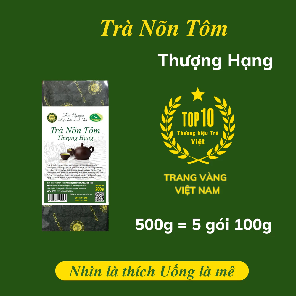 Trà Nõn Tôm Thượng Hạng 500g( 5 gói 100g) Trà Tâm Thái Chè xanh Thái Nguyên Trà Nõn Tôm Tân Cương Thái Nguyên