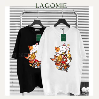 Áo Thun TẾT 2024 MÈO NHẬT BẢN MAY MẮN Cotton 100% Cao Cấp Unisex Nam Nữ Local Brand Form Rộng Tay Lỡ LAGOMIE