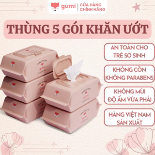 Thùng 5 gói khăn ướt GUMI  không CỒN không PARABENS cao cấp dành cho em bé, cực kì an toàn