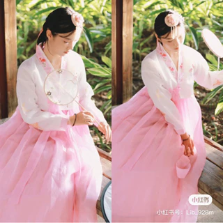 Hanbok nữ hàn quốc trắng hồng ( sẵn )