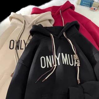 Áo Hoodie Nam Nữ Thêu Chữ Nổi ONLYMUA - Áo Khoác Nỉ Bông Mũ Rộng 4 Màu Basic Form Rộng Unisex