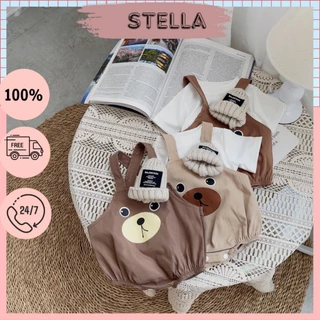 Set yếm kaki kèm áo bé trai, bé gái sơ sinh 4-12kg. Bộ áo liền quần cho bé Stella Shop