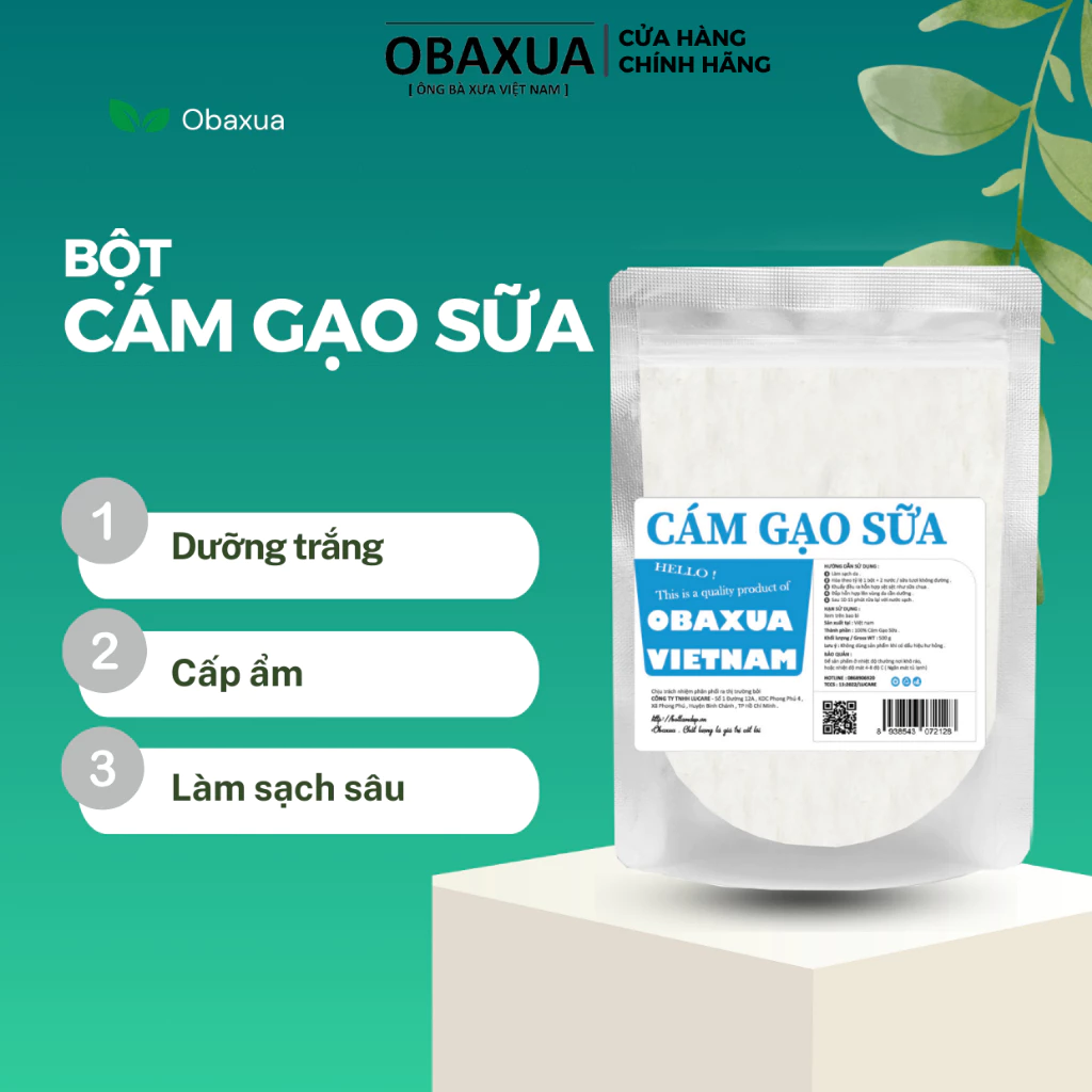 Bột cám gạo sữa nguyên chất hữu cơ Obaxua - Trắng da, dưỡng ẩm, mờ thâm sạm