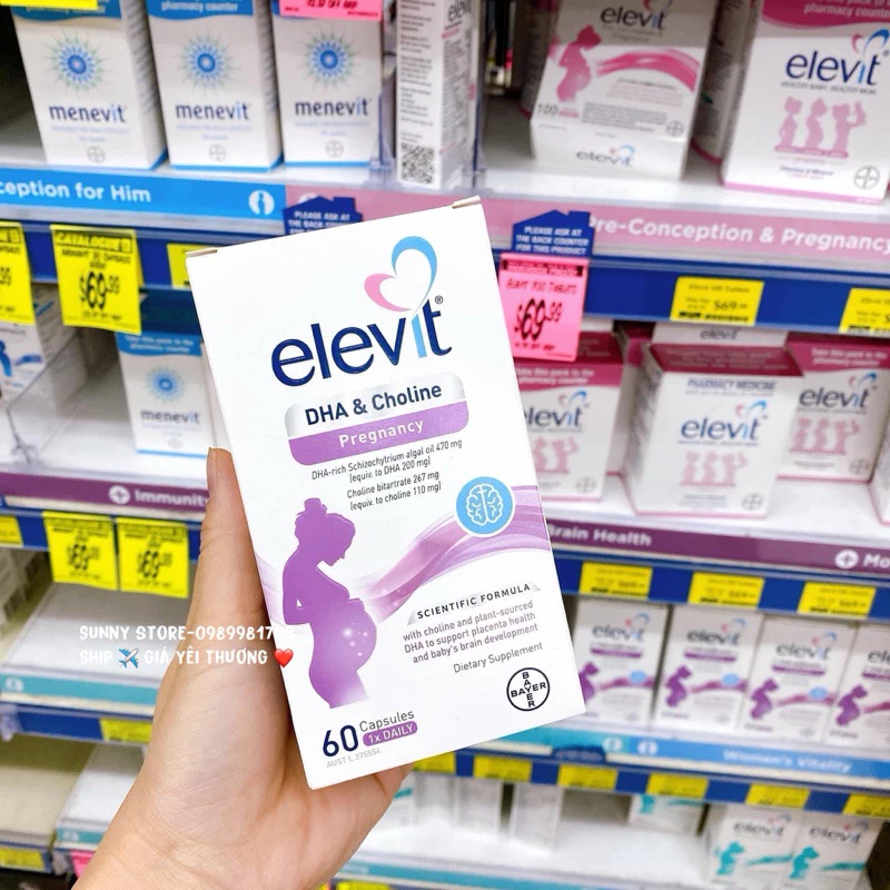 (Date 2025+Tem Chemist) Elevit DHA bầu, Viên uống Elevit DHA & Choline For Pregnancy and Breastfeeding của Úc 60 viên