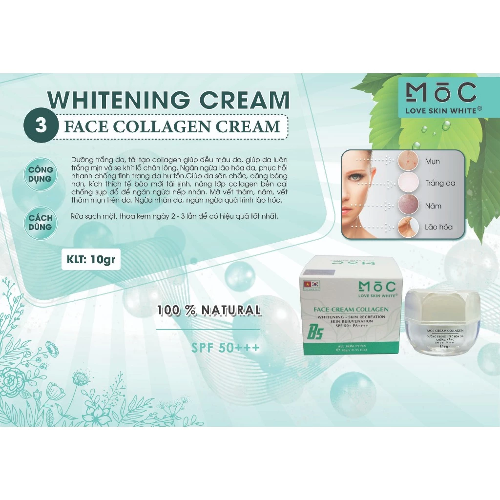 Kem dưỡng trắng, tái tạo và chống lão hóa da Collagen Mộc Love Skin White 10g