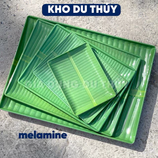 Dĩa nhựa chữ nhật màu xanh lá chuối chất liệu nhựa melamine, nhựa phíp, beca nhiều size lựa chọn tongkhogiadungduthuy