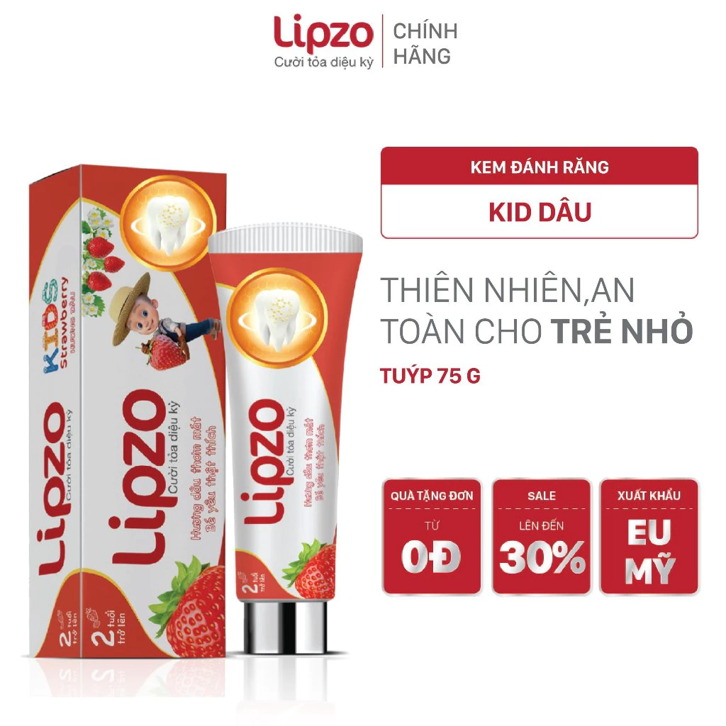 [Combo 2] Kem Đánh Răng Trẻ Em Lipzo Vị Dâu Bảo Vệ Răng Sữa 75g Hữu Cơ An Toàn Nuốt Được Dành Cho Trẻ Em Từ 2-10 Tuổi