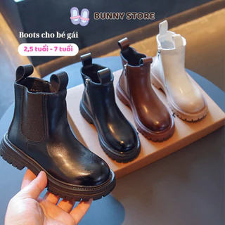 Boot bé gái bé trai bốt da trơn cao cổ Bunny Store, giày boot cá tính cho trẻ em từ 2,5 đến 7 tuổi ấm áp BN62