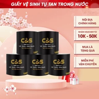 Giấy vệ sinh cuộn tự tan 1400g loại C&S cao cấp cuộn 4 lớp dày dặn, hoa văn dập nổi hòa tan nhanh khi gặp nước TJ004-3