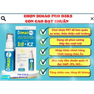 Combo Tăng Chiều Cao Dimao Pro D3K2  Keovon Vitamin k2 25ml Dạng Xịt Cho Bé