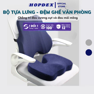 Bộ Gối Tựa Lưng Và Đệm Lót Ghế Văn Phòng HOPDEX, Giảm Đau Mỏi Chống Gù Lưng Hỗ Trợ Phòng Chống Đau Xương Cụt, Trĩ