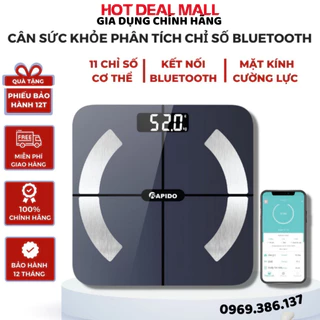 Cân điện tử sức khỏe KAW - RAPIDO RSB02-S, kết nối bluetooth phân tích chỉ số cơ thể đo tỷ mỡ, béo phì