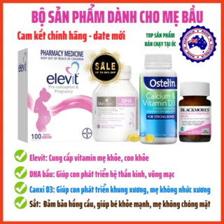 COMBO BẦU ÚC - BỘ TỨ VITAMIN ÚC DÀNH CHO BÀ BẦU (Elevit bầu, Canxi Ostelin bầu, DHA bioisland bầu, Sắt blackmores bầu)