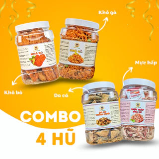 Combo 4 loại khô hải sản và khô thịt được làm từ thịt tươi chất lượng loại 1