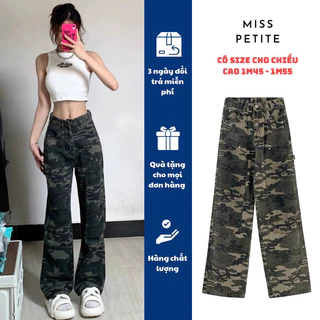 [1m45-1m55] Quần cargo jeans ống rộng rằn ri phong cách retro Miss Petite