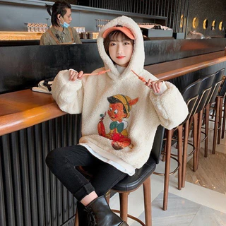 Áo Hoodie Lông Cừu. Áo khoác lông from rộng cho bé gái từ 15-48kg cho bé gái